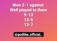 Team XO vs Godlike Esports results (Image via Instagram)